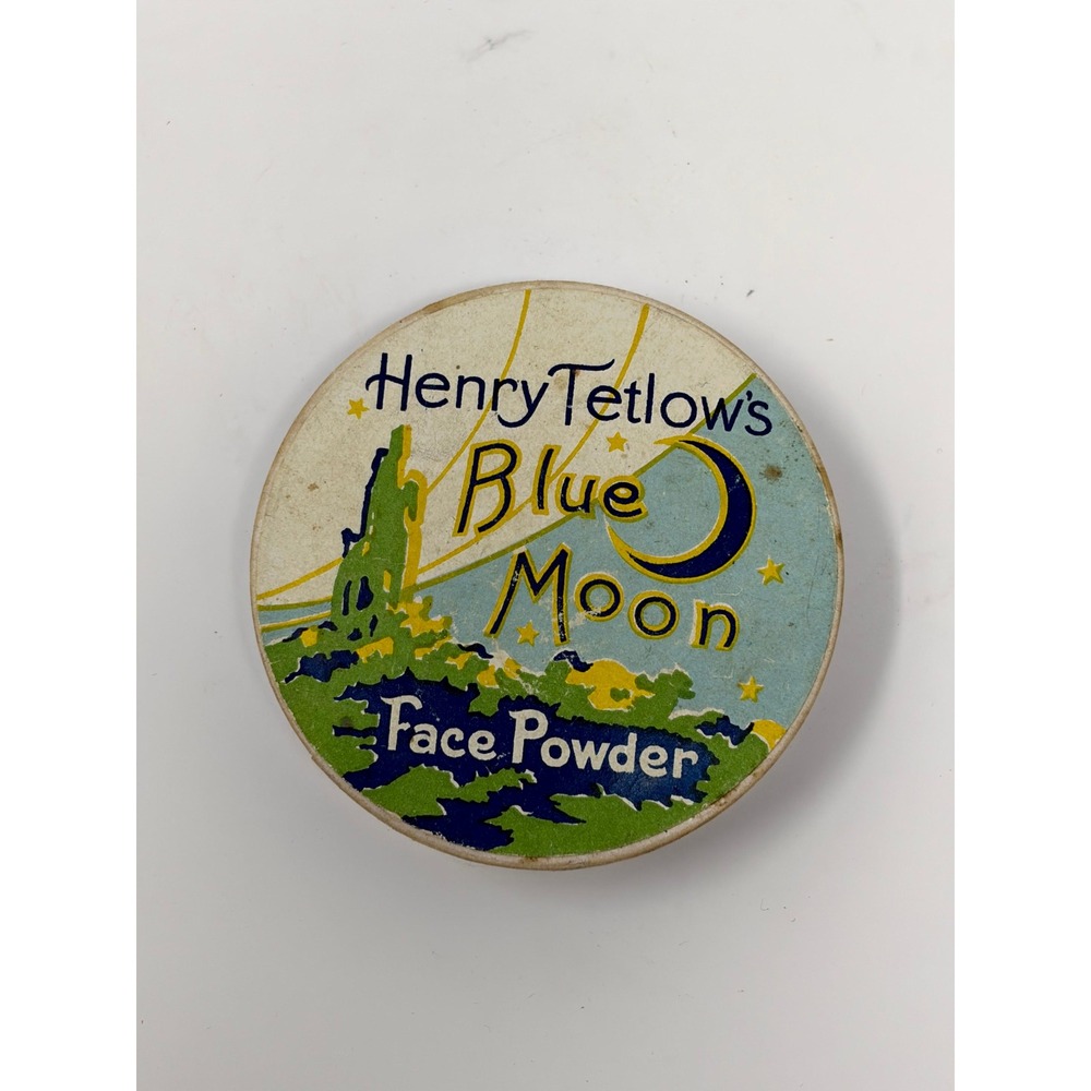 Vintage Henry Tetlow's Blue Moon Face Powder Art Deco Cardboard Vanity Box 2.5"